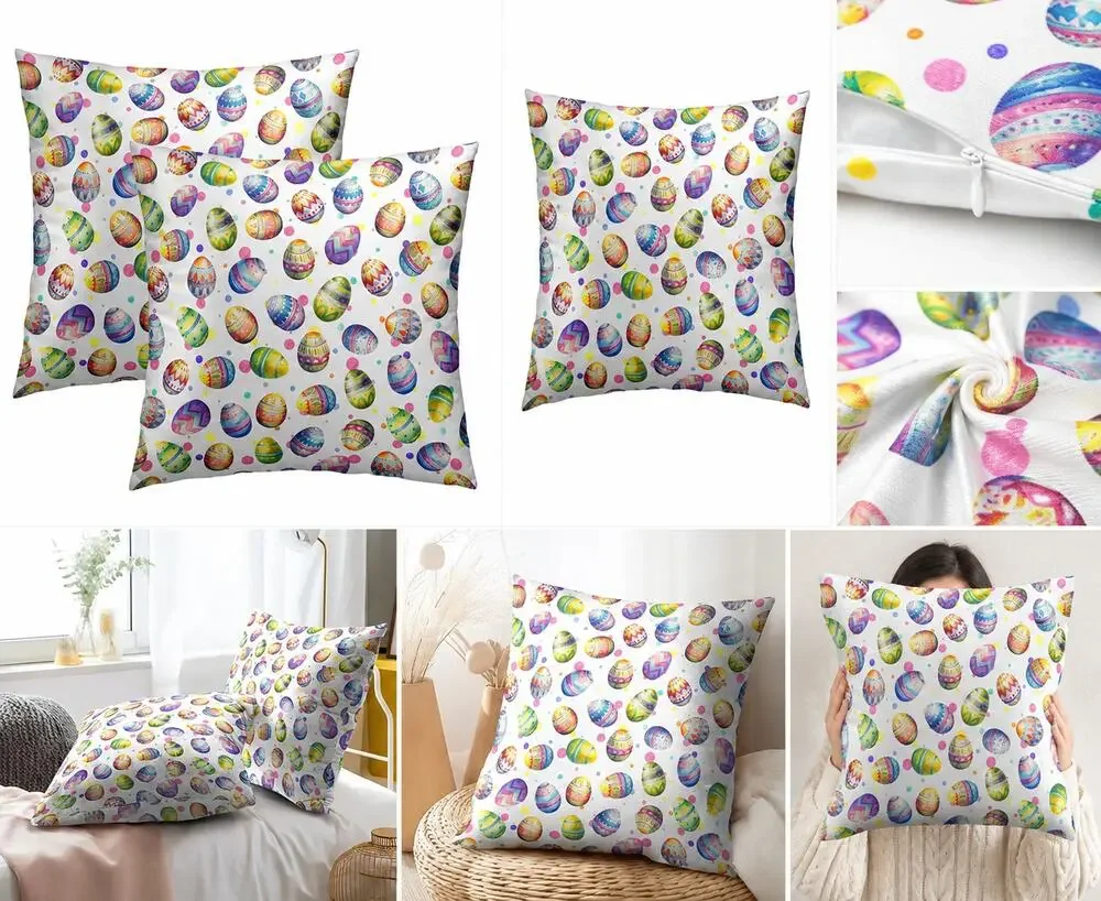 Easter Egg Decorative Throw Pillow Covers – Colorful Spring Holiday Décor